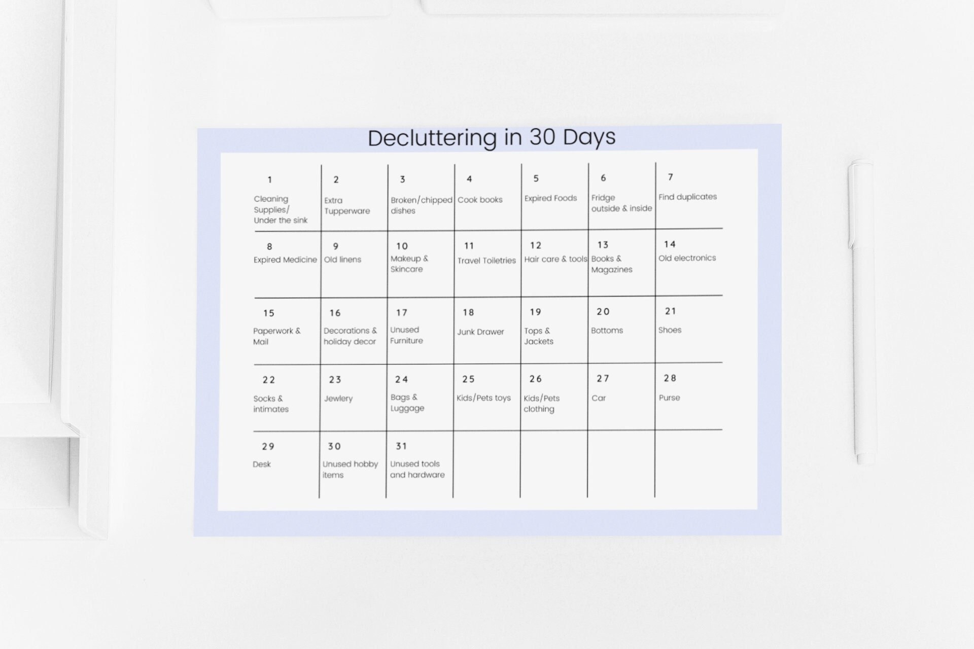 decluttering checklist